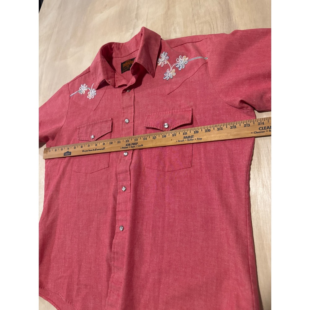 Vintage Stir-Ups Western Pearl Snap Shirt Mens Large Pink Embroidered USA Made - Picture 4 of 7